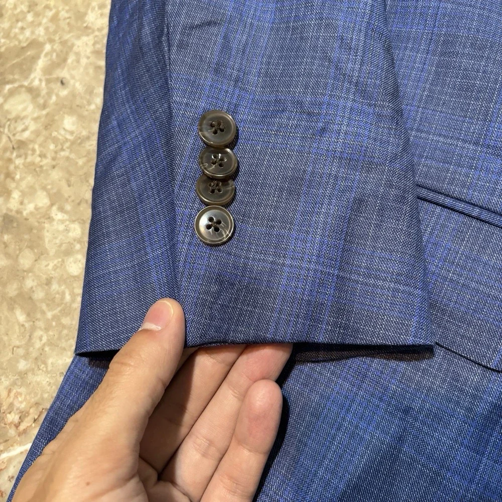 Peter Millar Blazer Mens 46R Blue 100% Wool Sport Coat Plaid Two Button